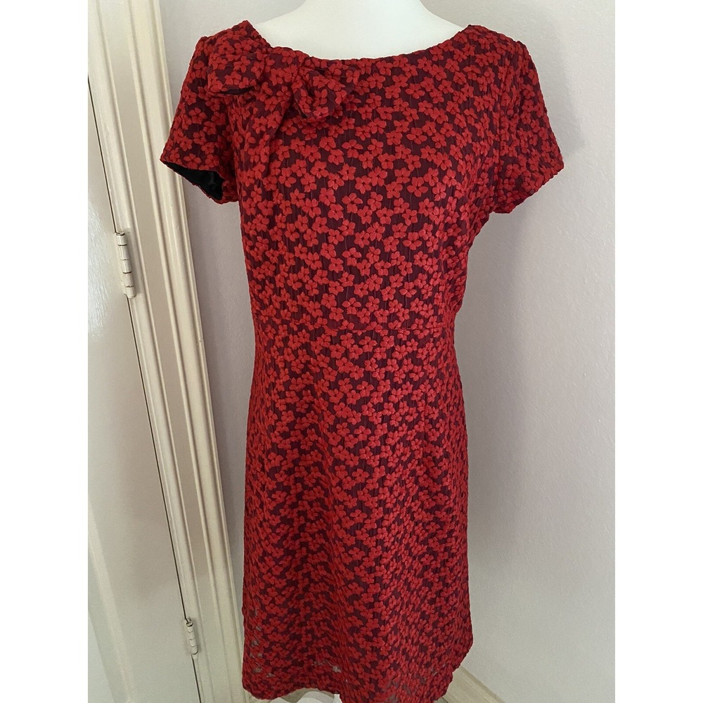 Sara Campbell Red Black Overlay Embroidered Bow  Dress Size 10